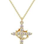 Goohopsun Paved Cross Rotated Crown Necklace for Women, Dainty Diamond Cross Necklace Zircon 14K