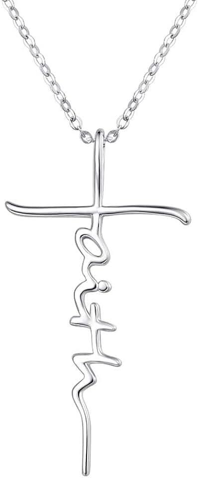 PRAYMOS Faith Necklace for Women 925 Sterling Silver Cross Pendant Necklace Birthstone Initial