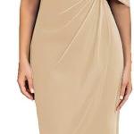 Women's One Shoulder Satin Mother of The Bride Dress with Sleeves Tea Length Fromal Evening Dress with Slit RS074