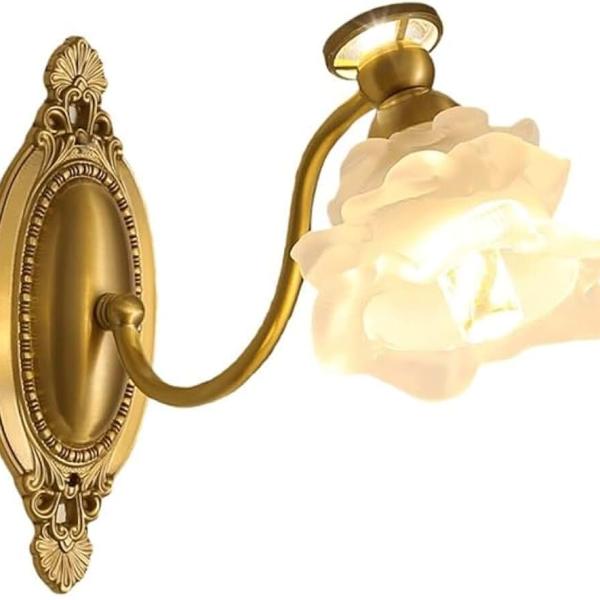 BKLFGP Bedroom Bedside Gold All Copper Wall Sconce Rose Floral Glass Flower Wall Vintage Light