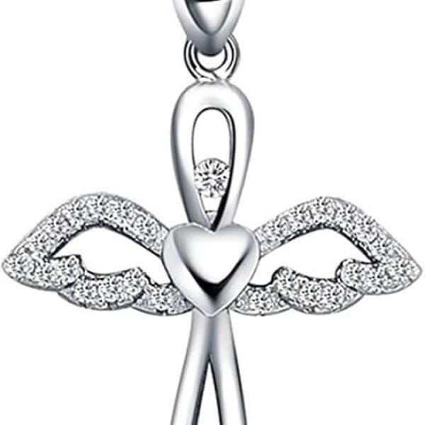 Cross Necklace for Women 925 Sterling Silver Shiny CZ Crystal Diamond Pendant Chain Heart Infinity