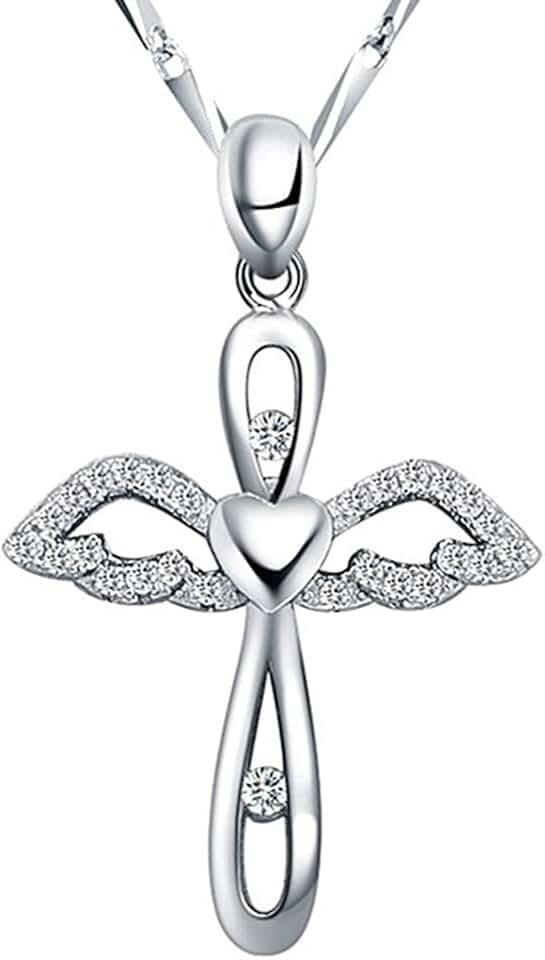 Cross Necklace for Women 925 Sterling Silver Shiny CZ Crystal Diamond Pendant Chain Heart Infinity