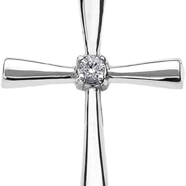 Religious Jewelry .925 Sterling Silver Diamond Accented 1-1/8" Solitaire Flared Cross Pendant