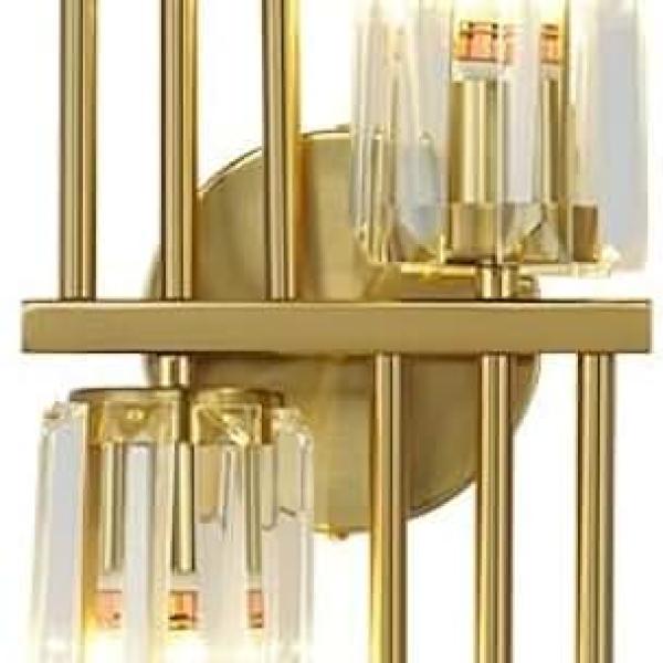 American Style Luxury Wall Sconce Modern Gold Double Head Crystal Wall Lamp 3 Color Dimming Metal