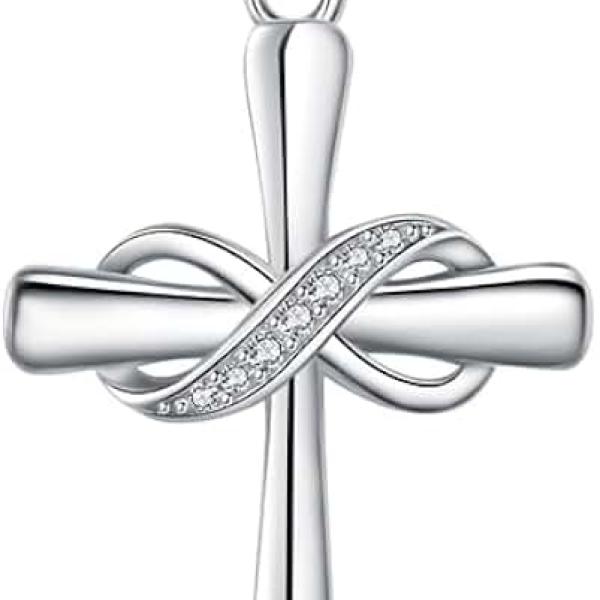 Infinity Cross Necklace for Women 925 Sterling Silver Danity Cross Pendant Necklace Christian