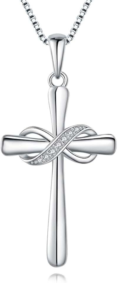 Infinity Cross Necklace for Women 925 Sterling Silver Danity Cross Pendant Necklace Christian