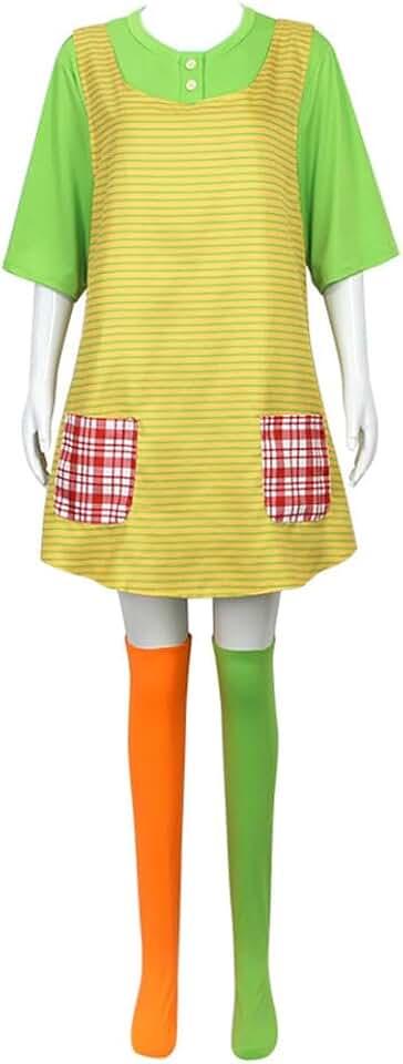 Adult Pippi Costume Shirt Vest Apron with Pockets Fullset