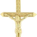 14K Yellow Gold 1-1/4" Crucifix Passion of Christ Cross Pendant Necklace - Choice of Rolo Chain