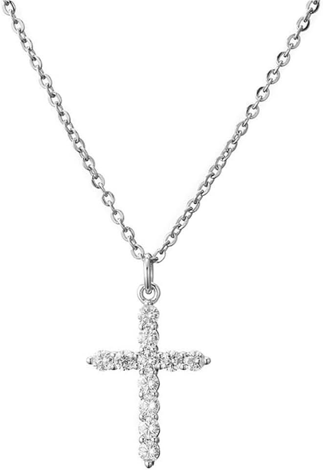 COLORFUL BLING Dainty Cubic Zircon Cross Necklace Choker Faith Crucifix Sideways Pendant Necklace