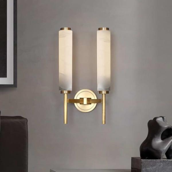 1-Light Indoor Wall Sconces Long Modern 2-Light Natural Marble Wall Lamp Gold Brass Base Wall Mount