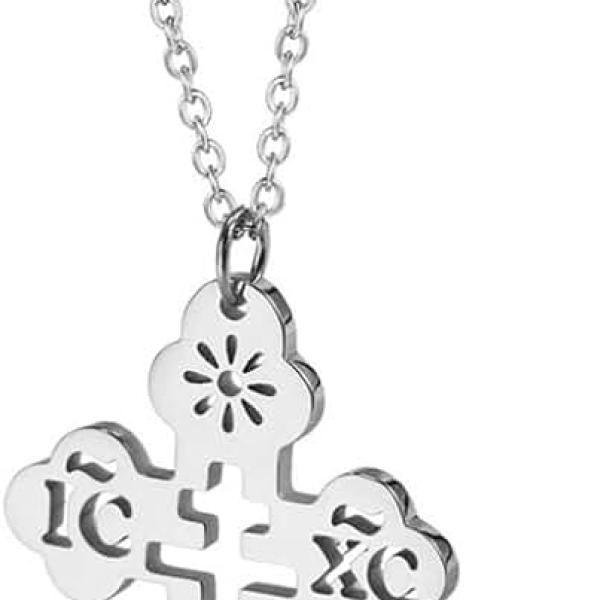 Stainless Steel Eastern Orthodox Cross Pendant Necklace,18K Gold Plated Women Religious Cross