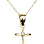 14K Yellow Gold Diamond Solitaire Accent Cross Pendant Necklace with Rolo Chain and Pendant only