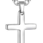 Fiusem Cross Necklace for Men, Stainless Steel Mens Cross Necklaces with 3.5mm Figaro Cross Chain,