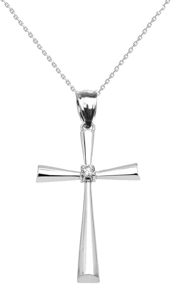 Religious Jewelry .925 Sterling Silver Diamond Accented 1-1/2" Solitaire Flared Cross Pendant