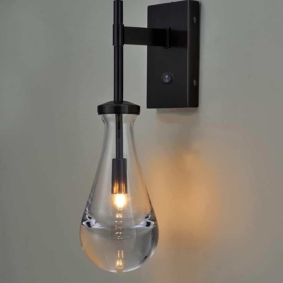 HuisMier Black Wall Sconces, Raindrop Sconces Wall Lighting with On/Off Switch Button, Modern Clear