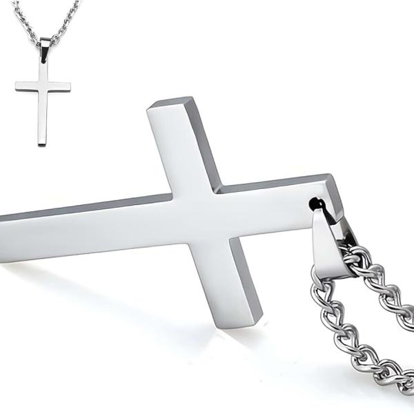 Cross Necklace for Men Silver Premium Alloy Solid Color Cross Pendant Necklace for Men Women Teens