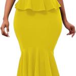 Womens Summer Ruffle Short Sleeve Fishtail Dress Evening Cocktail Formal Peplum Midi Cocktail Mermaid Dresses Elegant