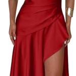 Women's Sexy Satin V Neck High Slit Ruffle Hem Party Evening Maxi Dress