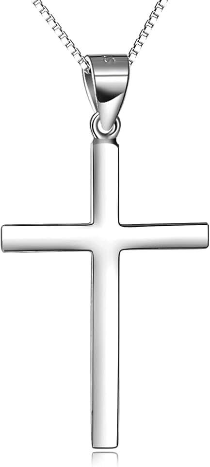 LUHE Cross Necklace Sterling Silver Simple Religious Crucifix Cross Pendant Necklace Jewelry