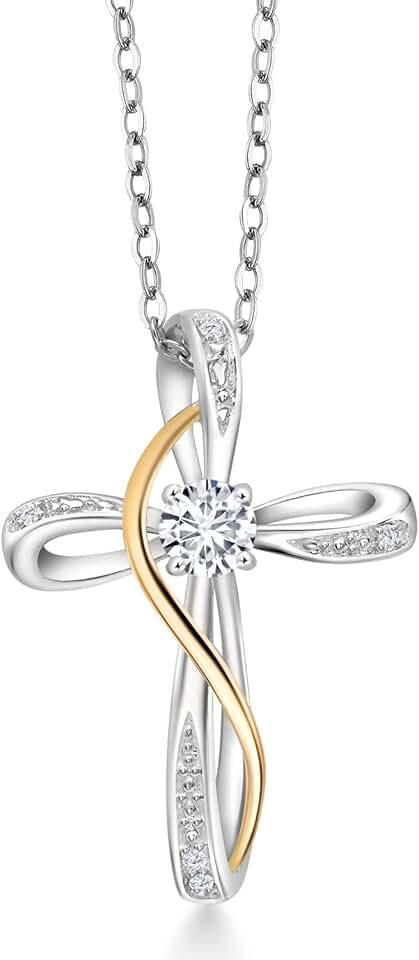 Gem Stone King Infinity Cross Necklace For Women | 925 Sterling Silver and 10K Yellow Gold |