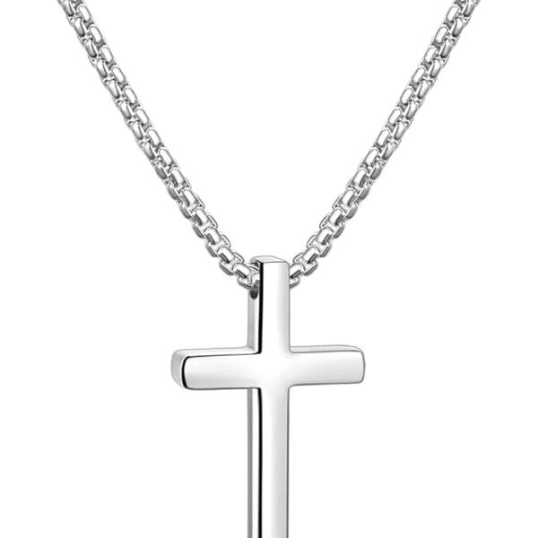 Fiusem Cross Necklace for Men, Silver/Gold/Black Mens Cross Necklaces with 2.5mm Cross Chain and