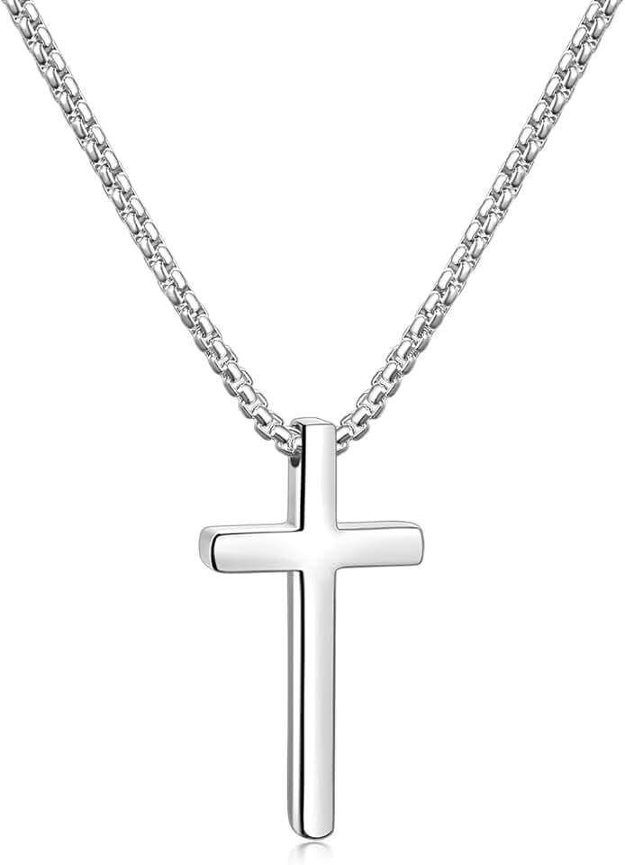 Fiusem Cross Necklace for Men, Silver/Gold/Black Mens Cross Necklaces with 2.5mm Cross Chain and