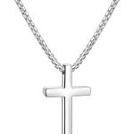 Fiusem Cross Necklace for Men, Silver/Gold/Black Mens Cross Necklaces with 2.5mm Cross Chain and