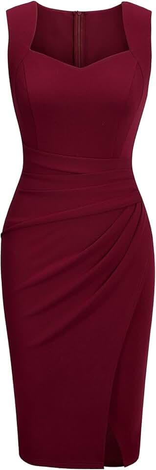 Women's Vintage Sweetheart V Neck Sleeveless Ruched Sheath Bodycon Faux Wrap Party Cocktail Work Dress