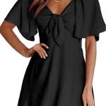 Womens Dresses 2024 Fall Summer Deep V Neck Elegant Bow tie Mini Dress S-XL