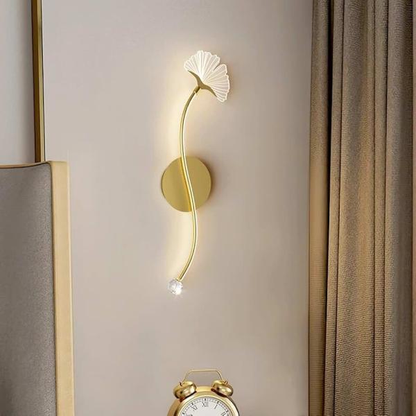 BKLFGP European Style Simple Gold Indoor Acrylic Wall Lamp Ginkgo Leaf LED Wall Lamp for Living