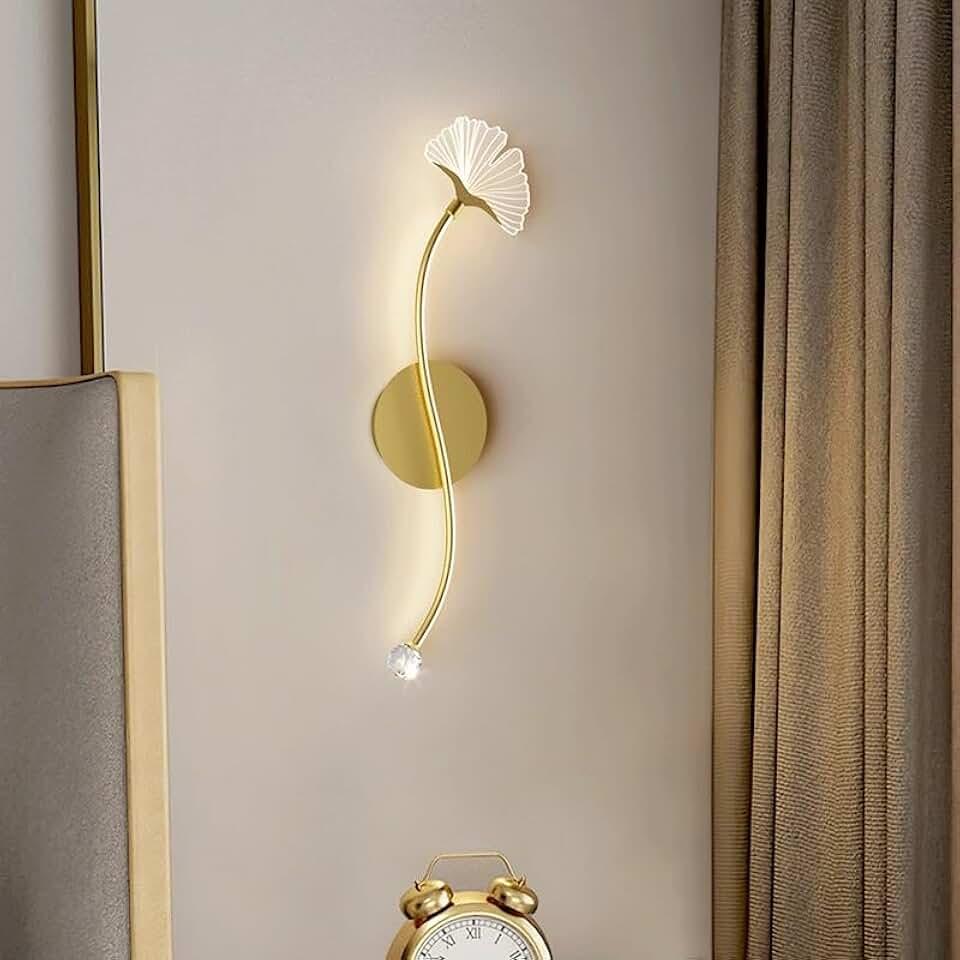 BKLFGP European Style Simple Gold Indoor Acrylic Wall Lamp Ginkgo Leaf LED Wall Lamp for Living