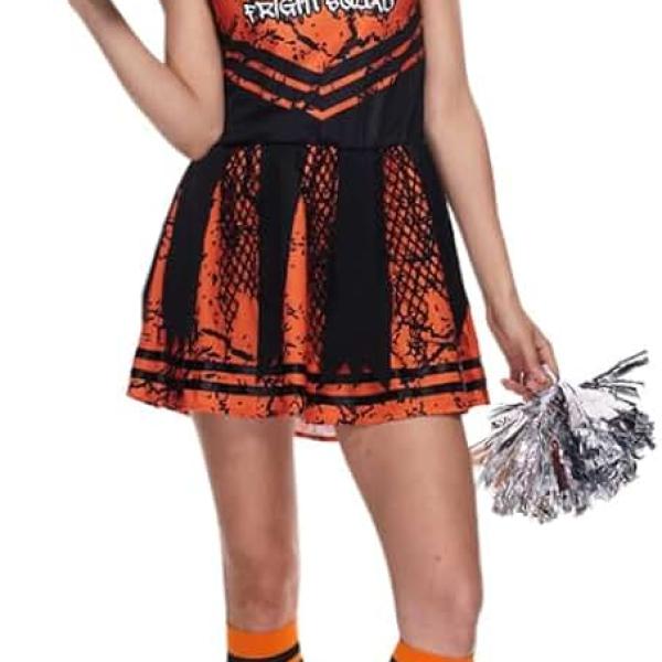 Women Scary Cheerleader Costume Halloween Evil School Girl Suit Cool Sporty Outfit Adult