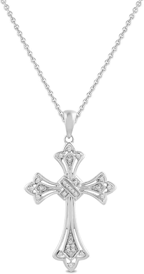 Amazon Essentials Sterling Silver Diamond Accent Cross Pendant Necklace, 18" (previously Amazon