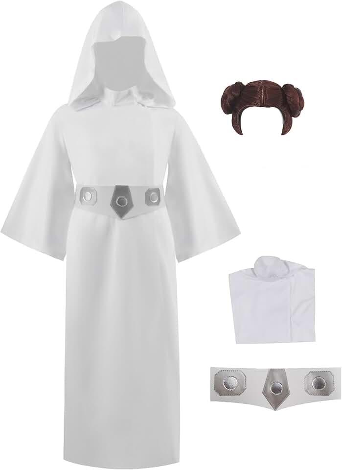 Princess Leia Cosplay Cape Leia White Hooded Robe Jedi Cloak with Belt Halloween Costume for Women