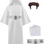 Princess Leia Cosplay Cape Leia White Hooded Robe Jedi Cloak with Belt Halloween Costume for Women