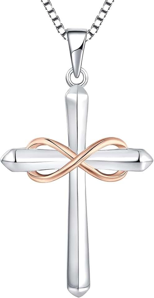 STARCHENIE Infinity Cross Necklace for Women 925 Sterling Silver Polished Cross Pendant Crucifix