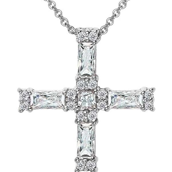 B. BRILLIANT Sterling Silver Baguette-cut AAA Cubic Zirconia Cross Necklace Made for Women