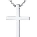 Reve Simple Stainless Steel Silver Tone Cross Pendant Chain Necklace for Men Women, 20-22 Inches