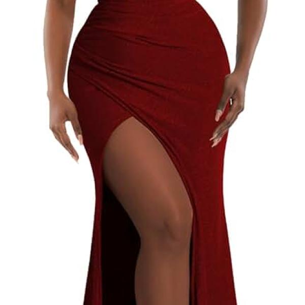 Women's Sexy Off Shoulder Bodycon Maxi Dresses Elegant High Split Club Party Long Dress