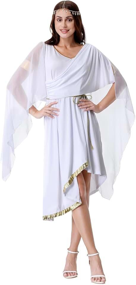 Greek Goddess Costume Women Classic White Toga Dress Slim Fit Roman Grecian Princess Dress Up