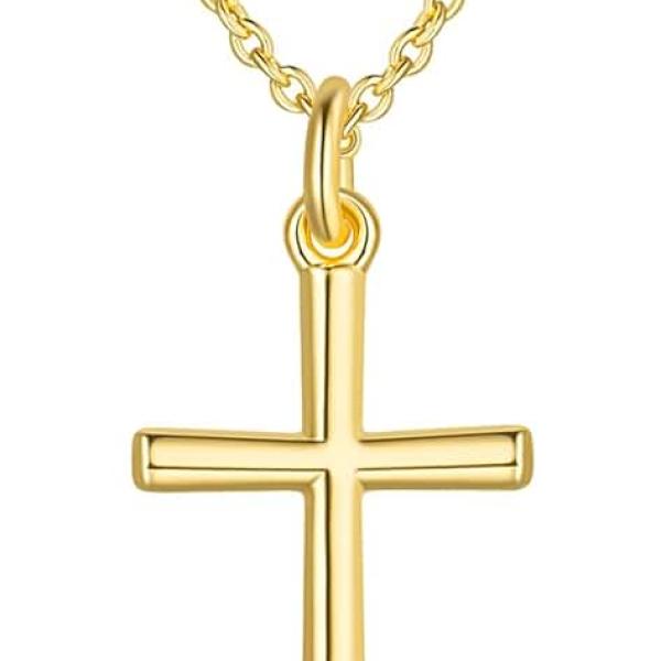 AMELINE 14K Gold Cross Necklaces for Women Gold Cross Chain Minimalist Cross Pendant Small Cross