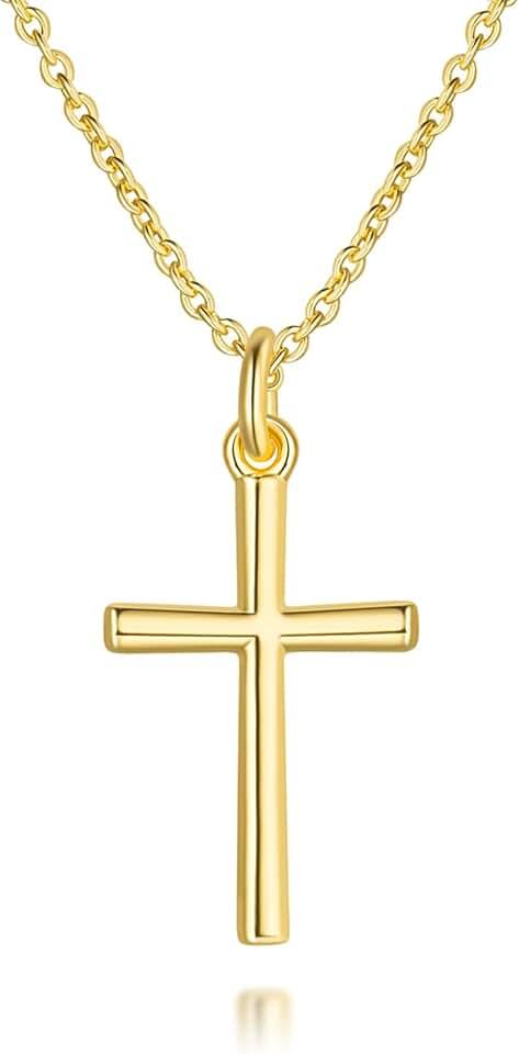 AMELINE 14K Gold Cross Necklaces for Women Gold Cross Chain Minimalist Cross Pendant Small Cross