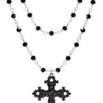 Gothic Layered Cross Pendant Necklace for Women, Womens Black Beaded Goth Punk Grunge Jewelry