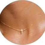 Cross Necklace for Women 14K Gold Silver Plated Sideways Cross Necklace Set Dainty Simple Silver