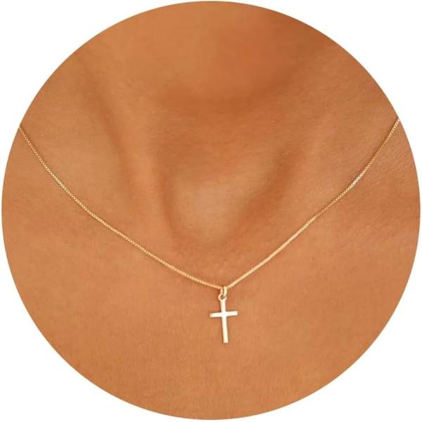 Gold Cross Necklace 14K Gold Plated Choker Necklace Cubic Zirconia Pendant Tiny Cross Jewelry Gold