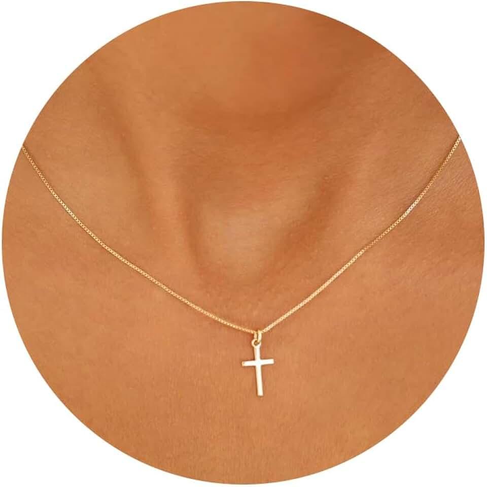 Gold Cross Necklace 14K Gold Plated Choker Necklace Cubic Zirconia Pendant Tiny Cross Jewelry Gold