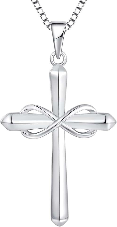 STARCHENIE Infinity Cross Necklace for Women 925 Sterling Silver Polished Cross Pendant Crucifix