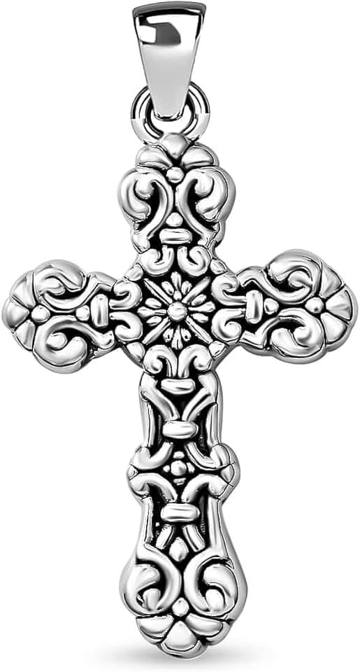 SHOP LC 925 Sterling Silver Cross Pendant for Men Oxidized Swirling Celtic Religious Women Jewelry