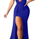 Women Sexy Elegant One Shoulder High Split Cutout Long Evening Dress