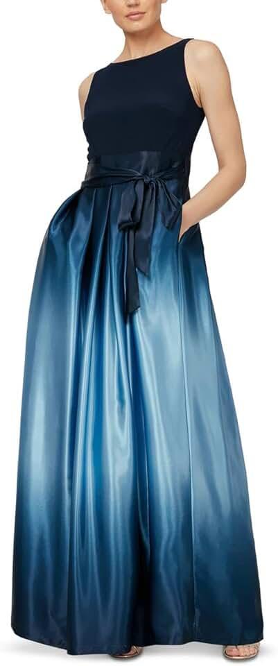 Women's Long Satin Party Dress 3/4 Sleeve and Sleeveless Has Pockets